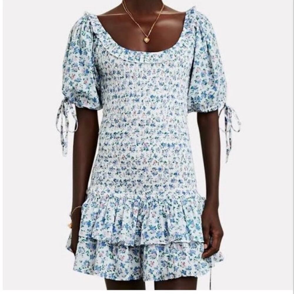 Love Shack Fancy Violet Dress Size XS Smocked Ditsy Floral Light Blue